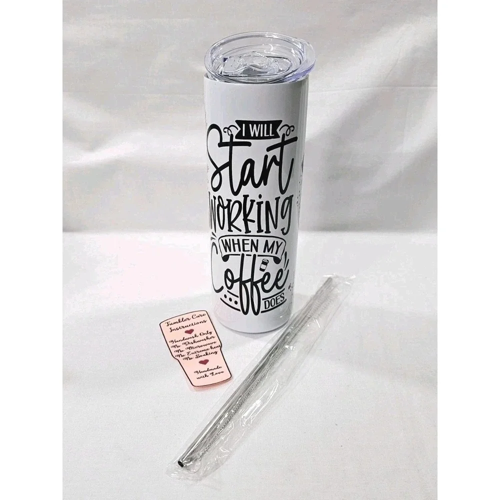 Coffee Work Flowers Skinny 20oz Tumbler With Lid Straw Funny Coffee Cup Mug